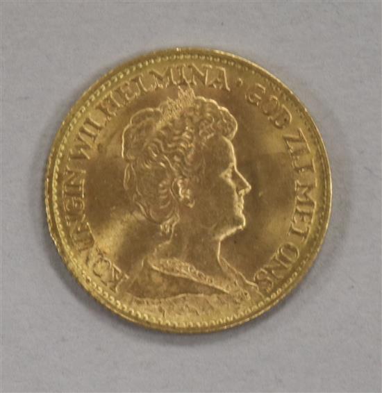 A Dutch Ten Guilder gold coin, 1912, 6.8g